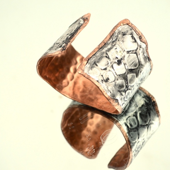 Brutalist Silver Solid Copper Cuff Bracelet Snake - Picture 3 of 7